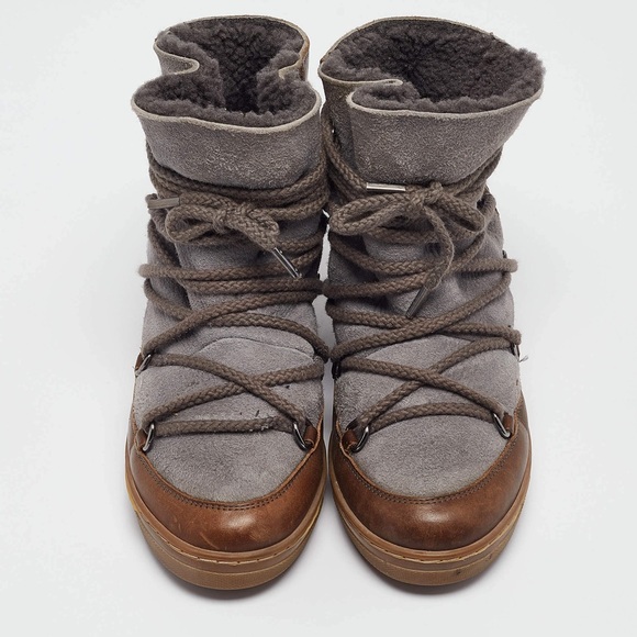GUC - Isabel Marant Brown/Grey Suede Leather Nowels Wedge Ankle Boots Size 36 - Picture 1 of 13